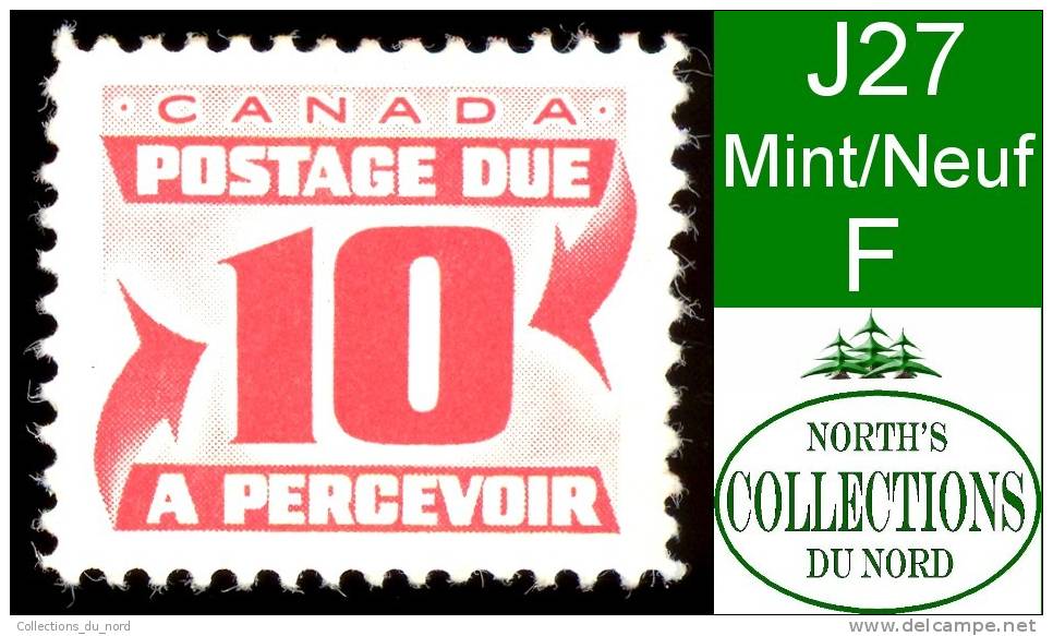 Canada (Unitrade & Scott # J27 - Postage Due First Issue) (Mint) F - Port Dû (Taxe)