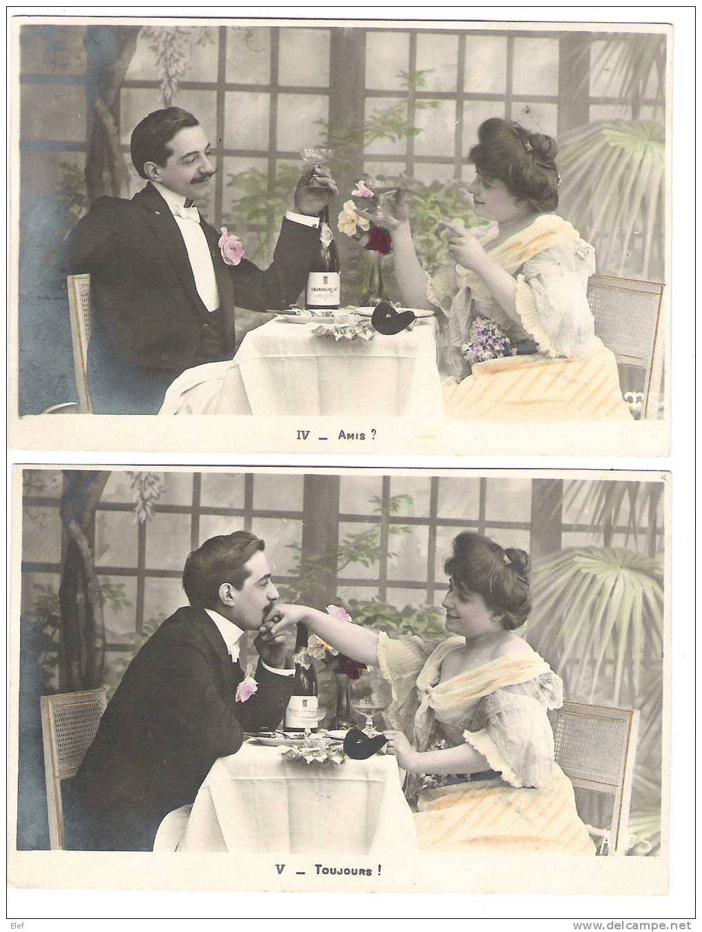 Couple D´Amoureux: Série 5 Cartes;"Après Bal / Ecrevisses / Champagne / Amis? / Toujours! "ed AS, Vers 1900, TB - Non Classificati