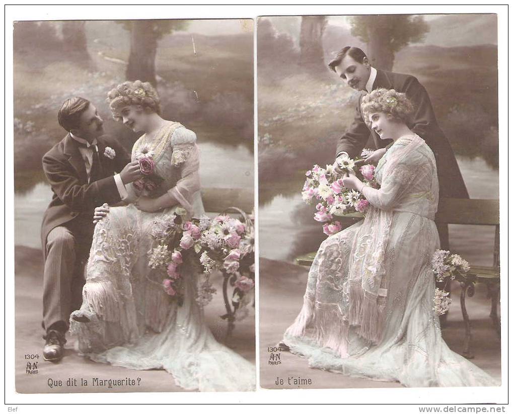 Couple D´Amoureux: Série 5 Cartes;"Que Dit La Marguerite?/Je T'aime/Beaucoup/ Tendrement/ Passionnément "ed AN,vers 1910 - Unclassified
