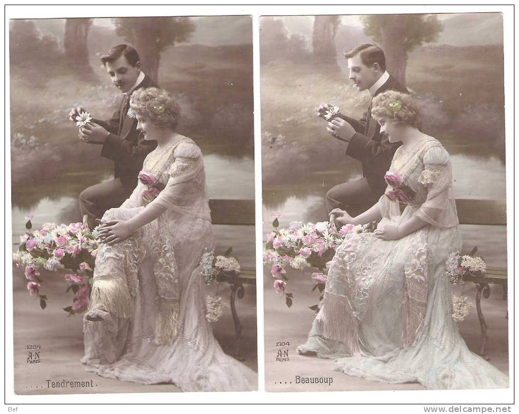 Couple D´Amoureux: Série 5 Cartes;"Que Dit La Marguerite?/Je T'aime/Beaucoup/ Tendrement/ Passionnément "ed AN,vers 1910 - Unclassified
