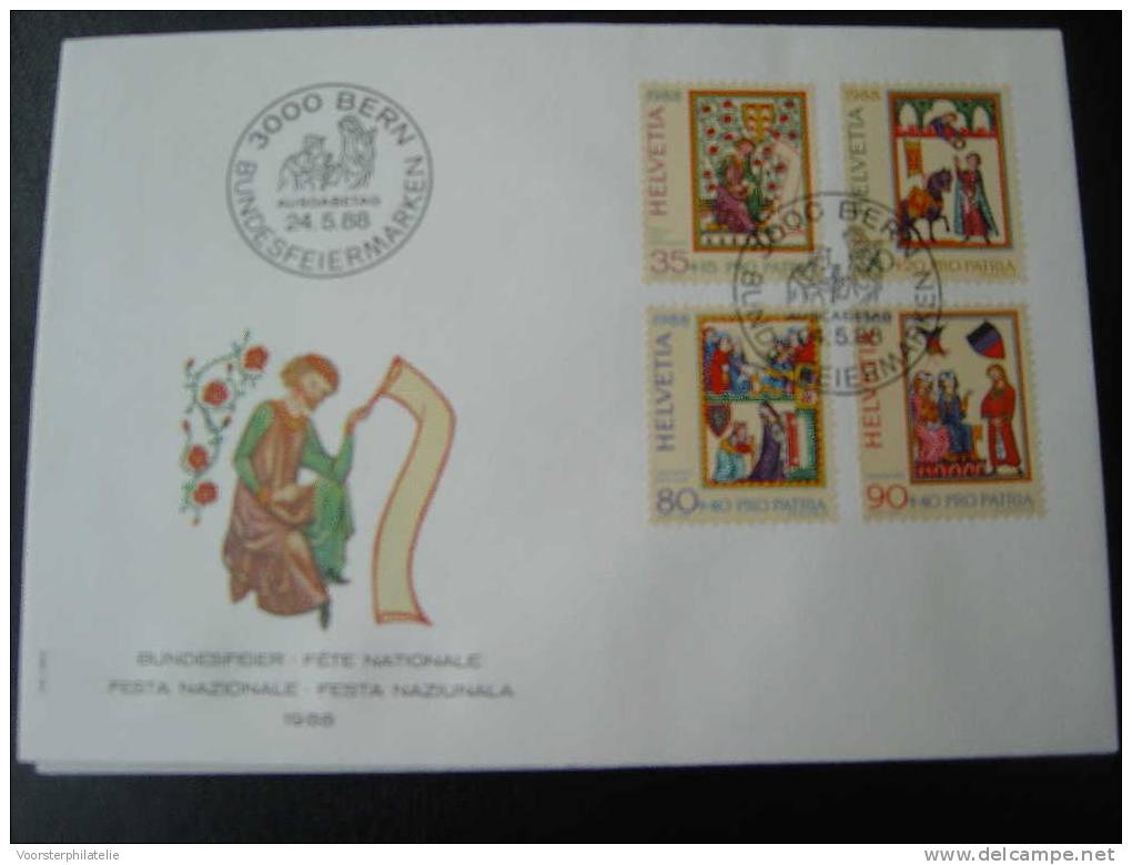 ZWITSERLAND HELVETIA SUISSE 1988 FDC MICHEL 1372-75 PRO PATRIA BLANK - FDC