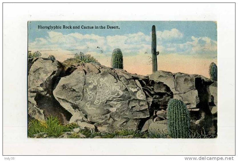 - HIEROGLYPHIC ROCK AND CACTUS UN THE DESERT . CALIFORNIA - Death Valley