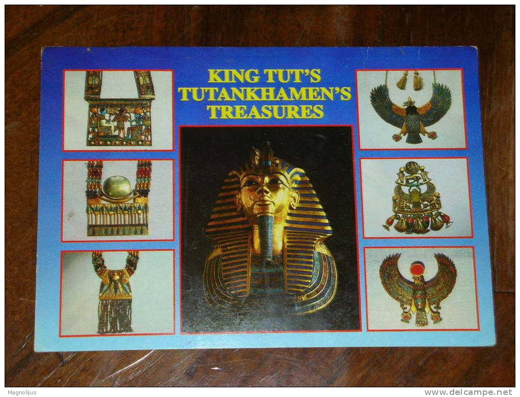 Egypt,Tutankhamen Pharaon,Roi,King,Emperor,Treasure,Antique Jewelery,Gold Mask,Multipicture,postcard - Koninklijke Families