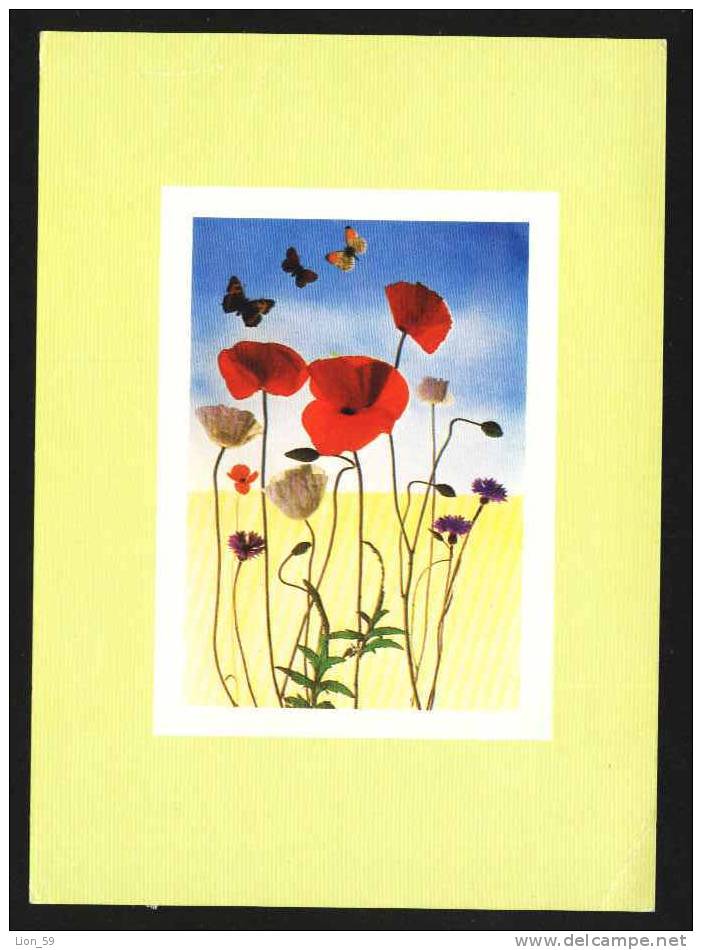 Illustrator D.ZACHAR - Butterfly And  POPPY POPPIES  CZECH Pc 15294 - Papillons