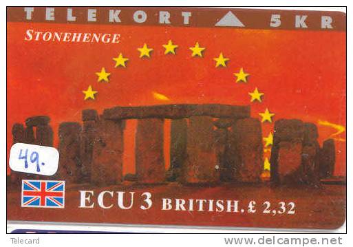 Denmark ECU ENGLAND ANGLETERRE GREAT BRITAIN STONEHENGE (49) PIECES ET MONNAIES MONNAIE COINS MONEY PRIVE 3.000 EX - Stamps & Coins