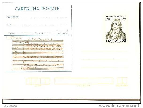 Italia - Cartolina Postale Nuova: Tommaso Traetta - Interi Postali