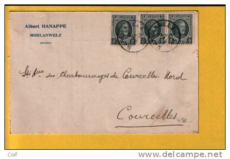 193 Op Kaart Met Stempel MORLANWELZ (VK) - 1922-1927 Houyoux