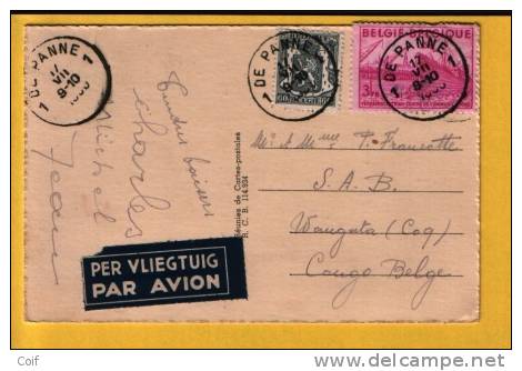 527+770 Op Kaart Per Luchtpost Met Stempel DE PANNE Naar Congo Belge - 1948 Exportación