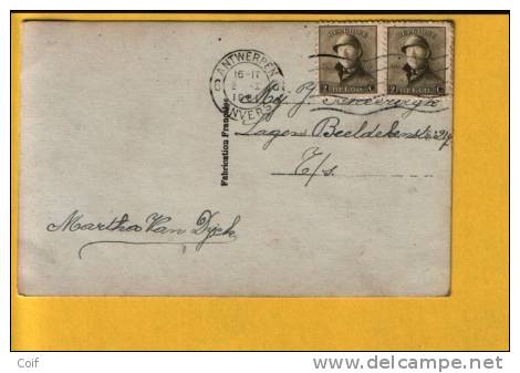 166(in Paar) Op Kaart Met Stempel ANTWERPEN - 1919-1920  Re Con Casco