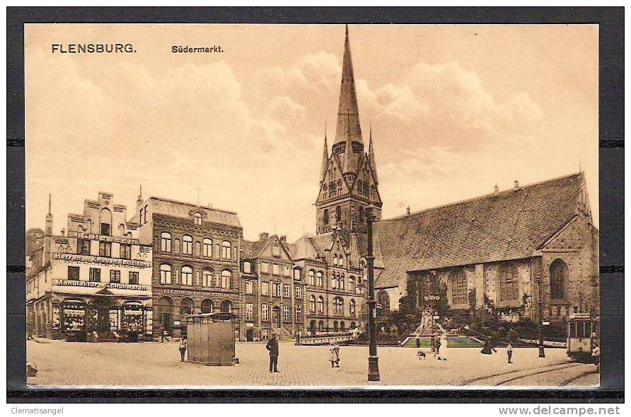 TOP!! FLENSBURG * SÜDERMARKT MIT FLENSBURGER VOLKSBANK UND MANUFAKTUR HEESCH * 1920  *!! - Flensburg