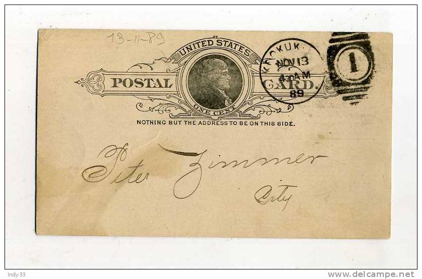 - ETATS UNIS ...1900 . ENTIER SUR CP COMMERCIALE DE 1889  . - Etats-Unis