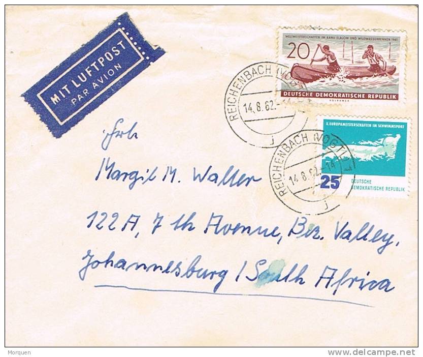 Carta Aerea REICHENBACH (Alemania Democratica) 1962. Sports - Canoe