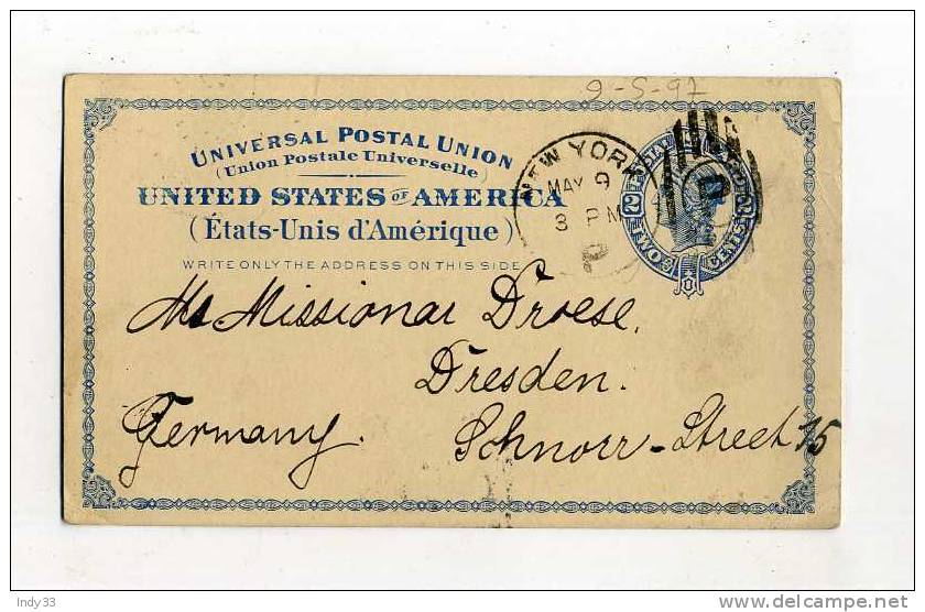 - ETATS UNIS ...1900 . ENTIER POSTAL SUR CP DE 1897 POUR L´ALLEMAGNE - ...-1900