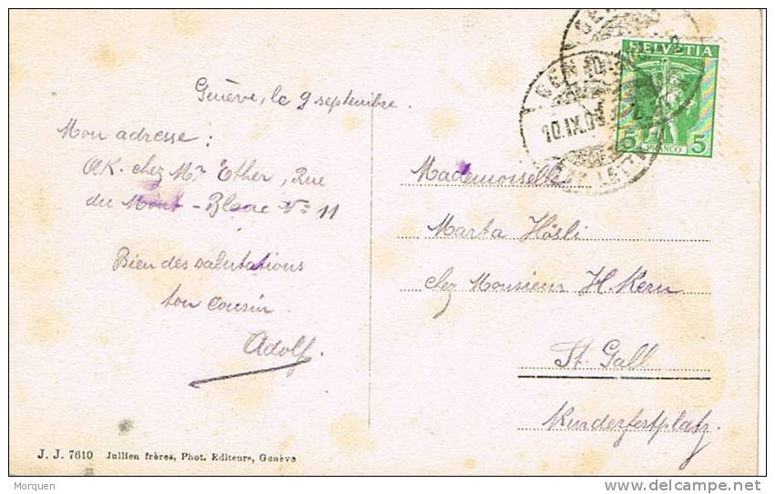 Postal GENEVE (suiza) 1903.  Vista Fotografica - Storia Postale