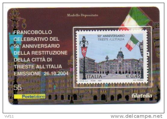 ITALIA TESSERA FILATELICA 50° RITORNO ALL´ITALIA DI TRIESTE 2004 - Cartes Philatéliques