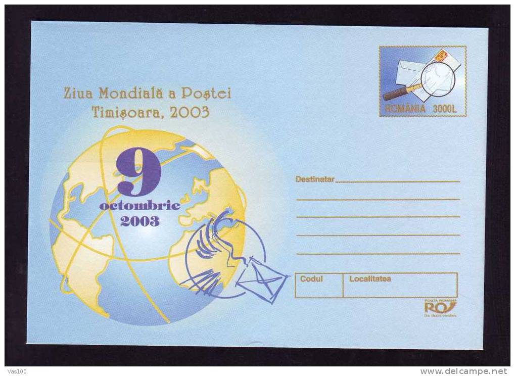 UPU World Post Day Entier Postal Postal Stationery Cover 20023 Romania - U.P.U.