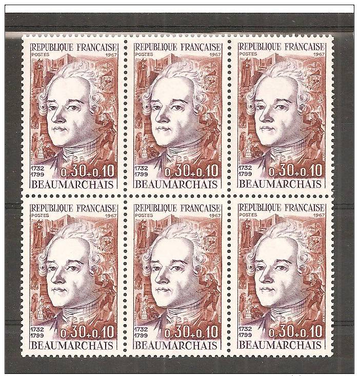 1967 N°1512  Y T - Coté 6,00 Euros - France Timbre - Beaumarchais  - Blos De 6 Timbres - - Neufs