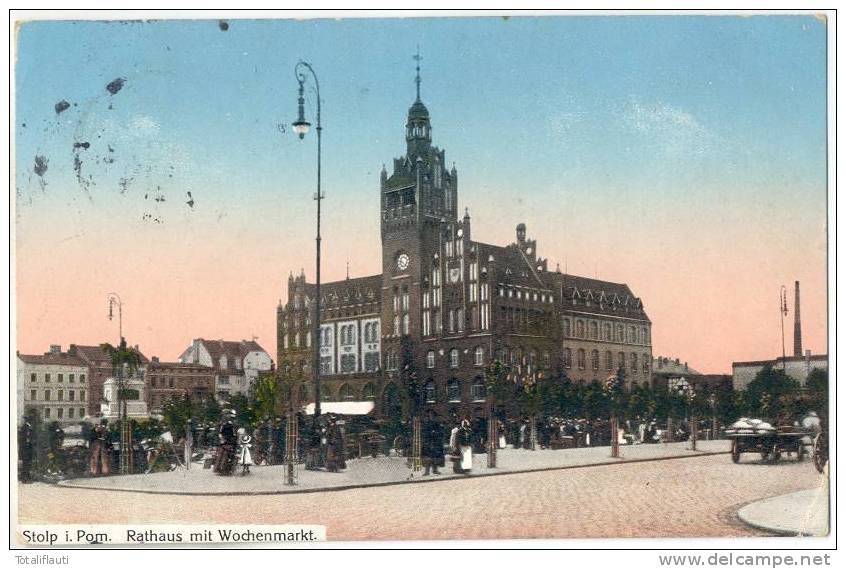 Stolp Rathaus Mit Wochen Markt Belebt Color 13.10.1913 - Pommern