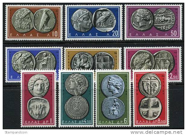 Greece #639-48 XF Mint Hinged Coin Set From 1959 - Unused Stamps