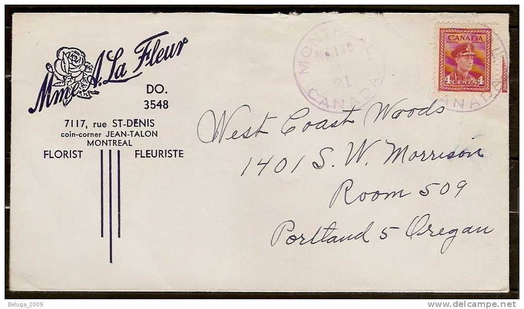 Canada WW2 Cover Scarce Postmark - Mme LaFleur Florist - Mme LaFleur Fleuriste - Storia Postale