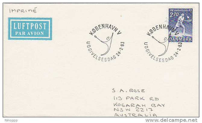 Denmark-1983 Sport ,Tennis, Cover Sent To Australia - Badminton