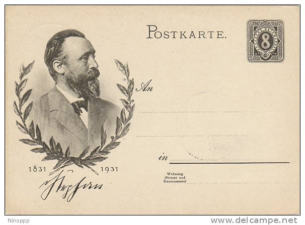 Germany-1931 Unused Postal Card, On Reverse Post Marks 0f 1957 Added - Collections