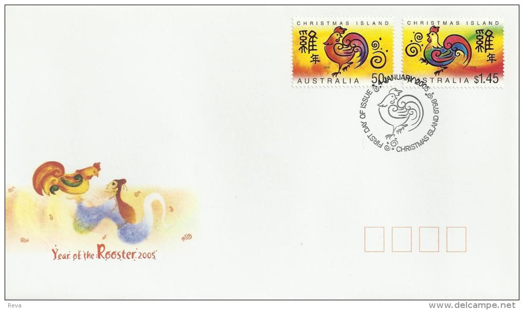 CHRISTMAS ISLAND FDC CHINESE ZODIAC YEAR OF ROOSTER SET OF 2 STAMPS DATED 04-01-2005 CTO SG? READ DESCRIPTION !! - Christmas Island