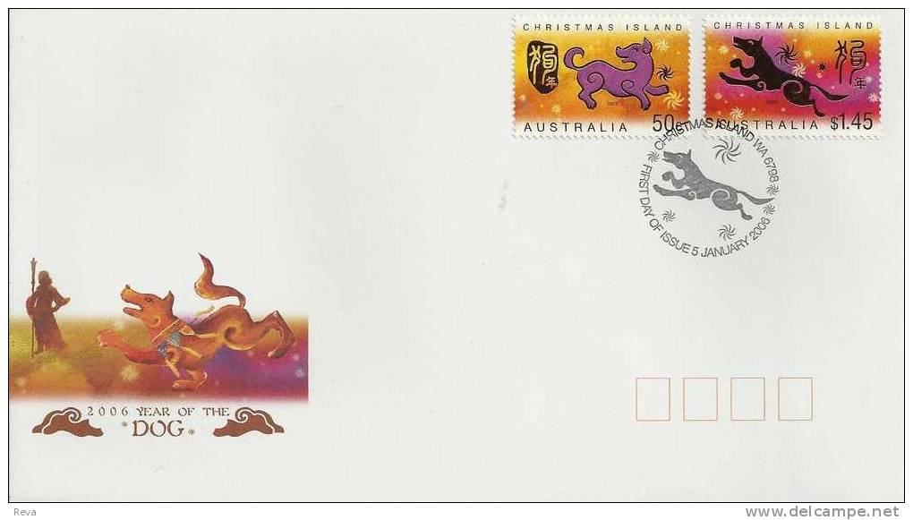 CHRISTMAS ISLAND FDC CHINESE ZODIAC YEAR OF DOG  SET OF 2 STAMPS DATED 05-01-2005 CTO SG? READ DESCRIPTION !! - Christmaseiland