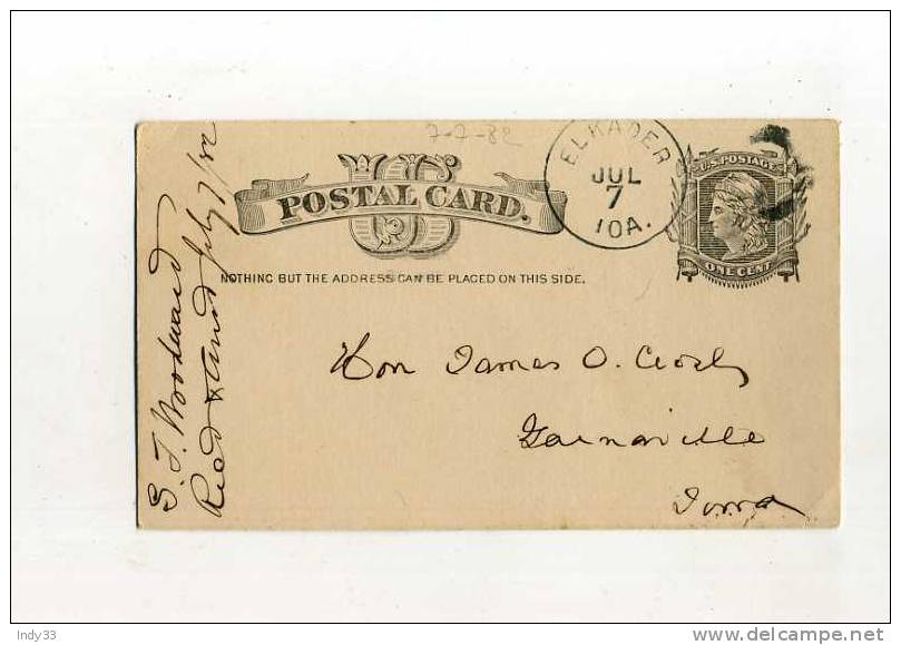 -  ETATS UNIS ...1900 .  ENTIER POSTAL SUR CP DE 1882 . CIRCULATION INTERIEURE - ...-1900