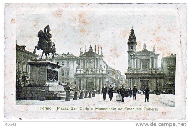 62-Torino-Piemonte-Piazza San Carlo E Monumento Ad Emanuele Filiberto.Animata-Costumi D´Epoca-Nuova-Primi 900. - Andere Monumenten & Gebouwen