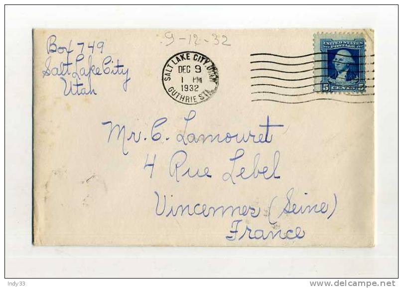 -  ETATS UNIS 1921/40 . AFFRANCHISSEMENT SIMPLE SUR ENVELOPPE DE 1932 POUR LA FRANCE - Covers & Documents