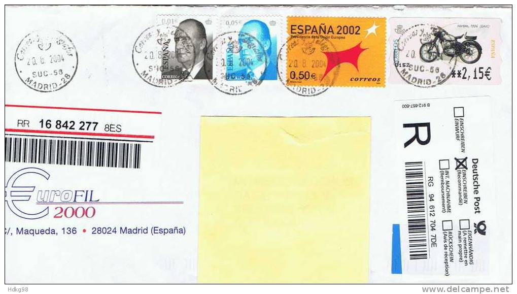 E Spanien 2002 Mi 3703-05 ATM 78 Brief - Storia Postale