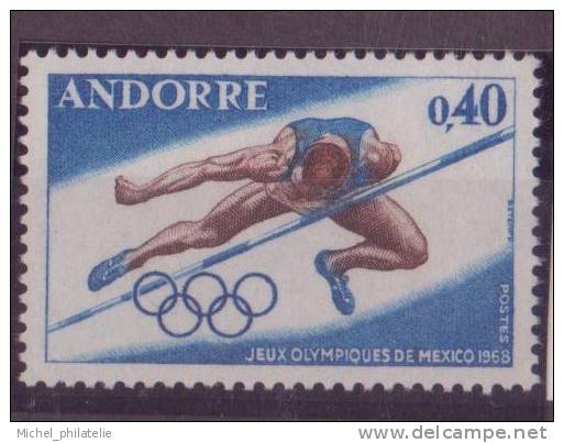 ANDORRE N° 190** NEUF SANS CHARNIERE JEUX OLYMPIQUES DE MEXICO SAUNT EN HAUTEUR - Unused Stamps
