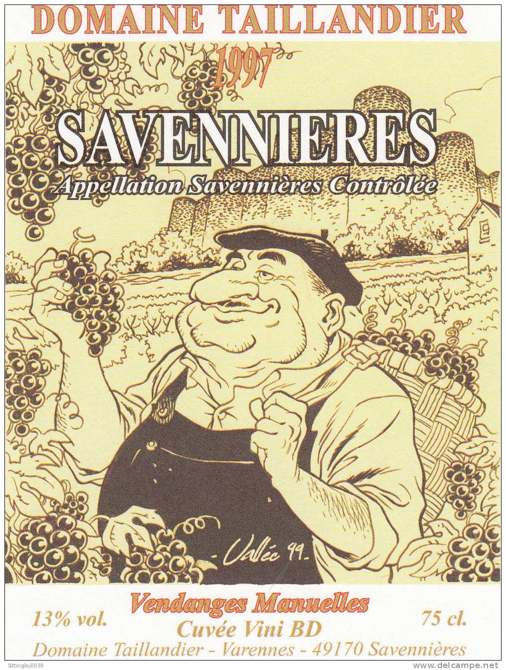 VALLEE. Etiquette De Vin Domaine Taillandier 97, Savennières Dans Le 49. Cuvée Vini BD. Festival ANGERS 1999. Epuisée ! - Objets Publicitaires