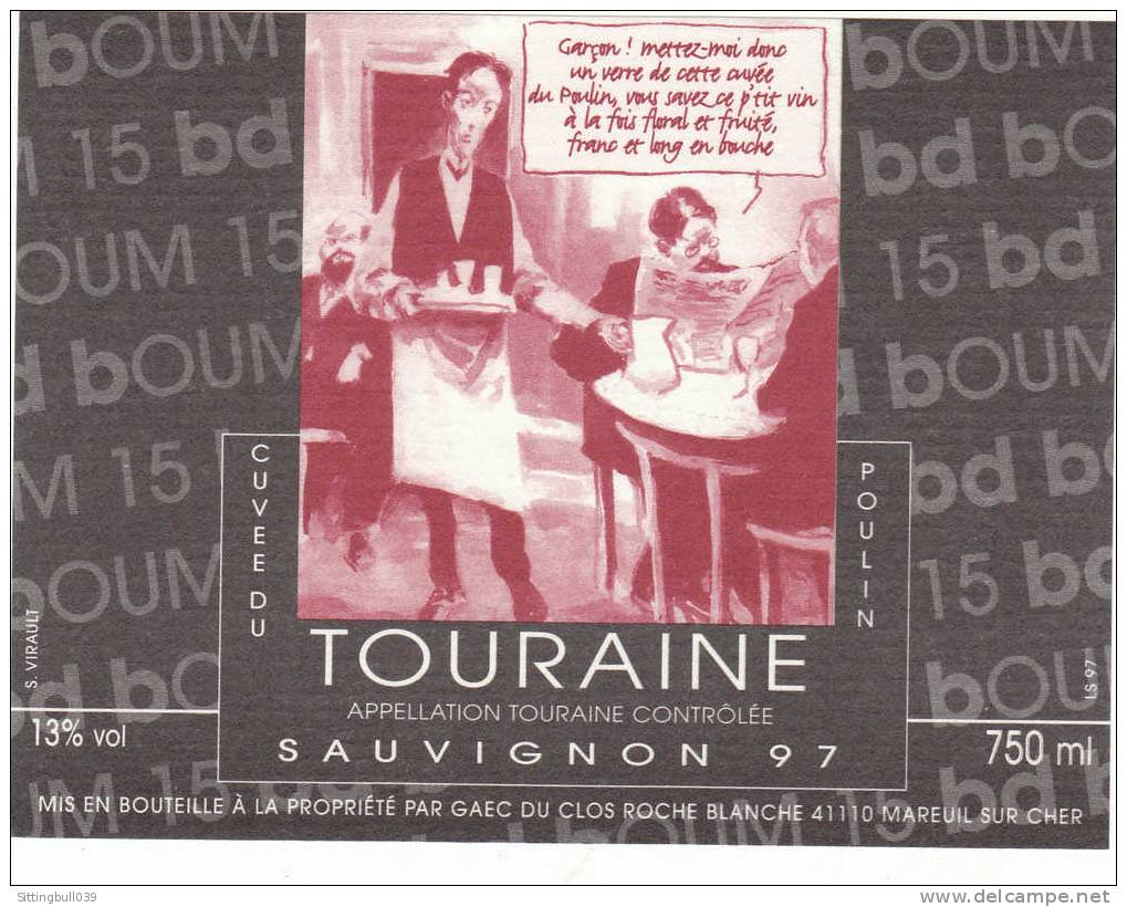 RABATE Pascal. Etiquette De Vin Pour Le 15 FESTIVAL BD BOUM BLOIS 1998. Cuvée Du Poulin. Touraine Sauvignon. - Objets Publicitaires