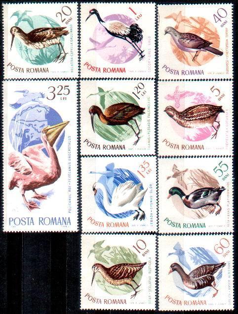 Romania 1965 Mint Set With Birds 10 Stamps. - Perdiz Pardilla & Colín
