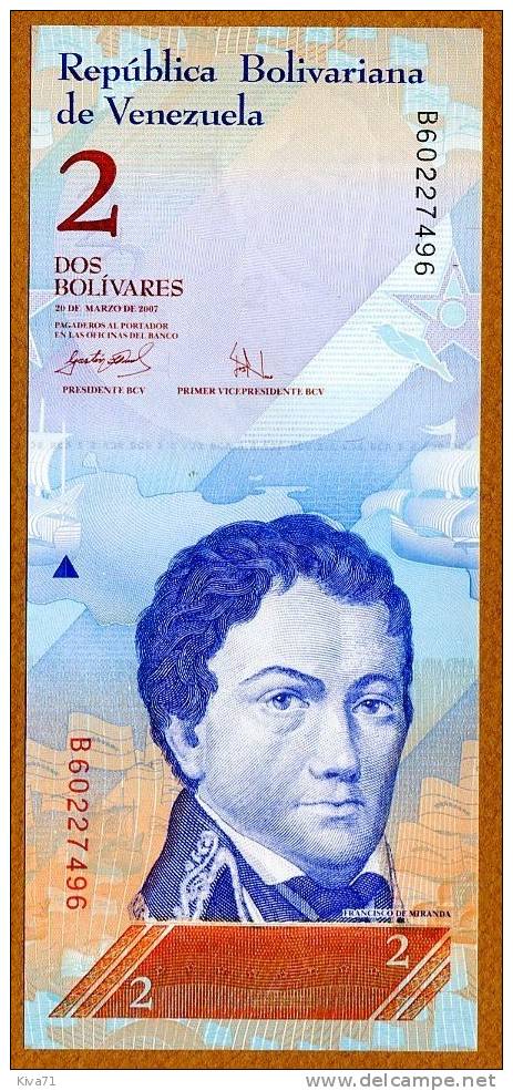 *NOUVEAUX*  2 Bolivares  "VENEZUELA"  Dauphins 20 Mars 2007    UNC  Ble 91 - Venezuela