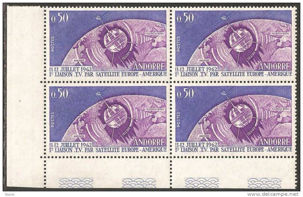 French Andorra 1962 Mi# 178 ** MNH - Block Of 4 - Telstar Satellite / Space - Europa