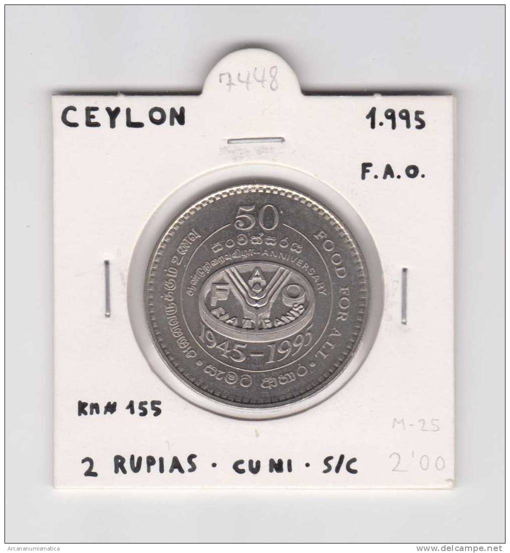 CEYLON  2 RUPIAS 1.995  FAO  KM#155  CU NI  SC/UNC    DL-7448 - Sri Lanka