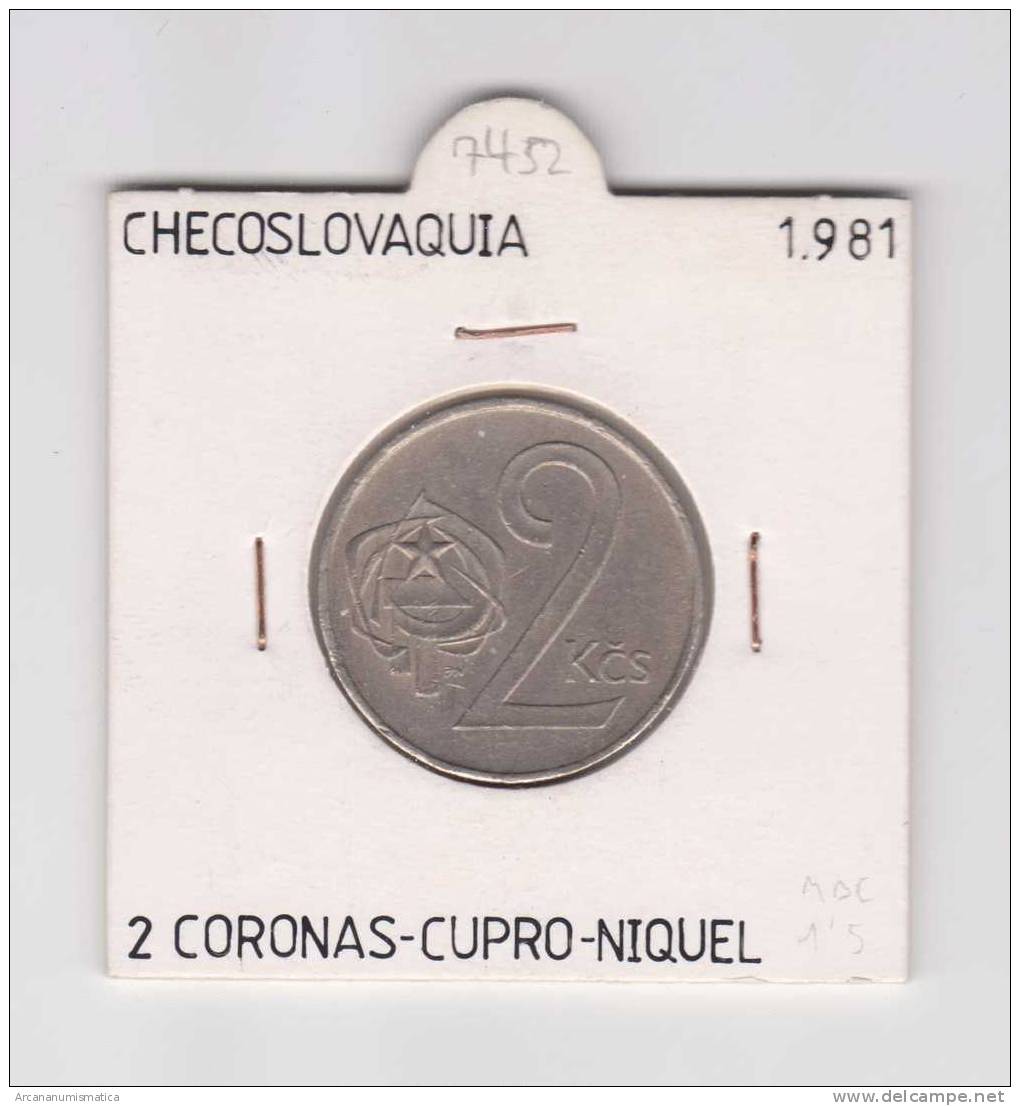 CHECOSLOVAQUIA  2 CORONAS  1.981  CU NI  KM#75  MBC/VF    DL-7452 - Checoslovaquia