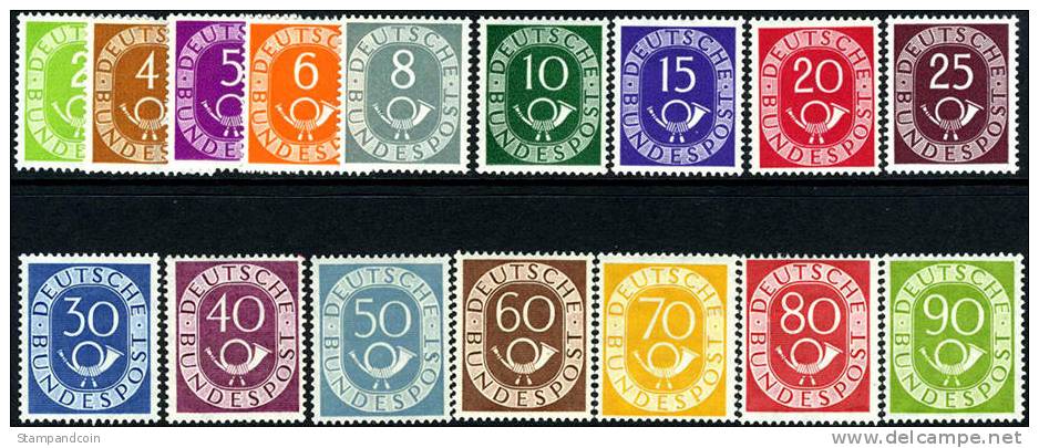 Germany 670-85 Mint Hinged Numeral Set From 1951-52 - Neufs