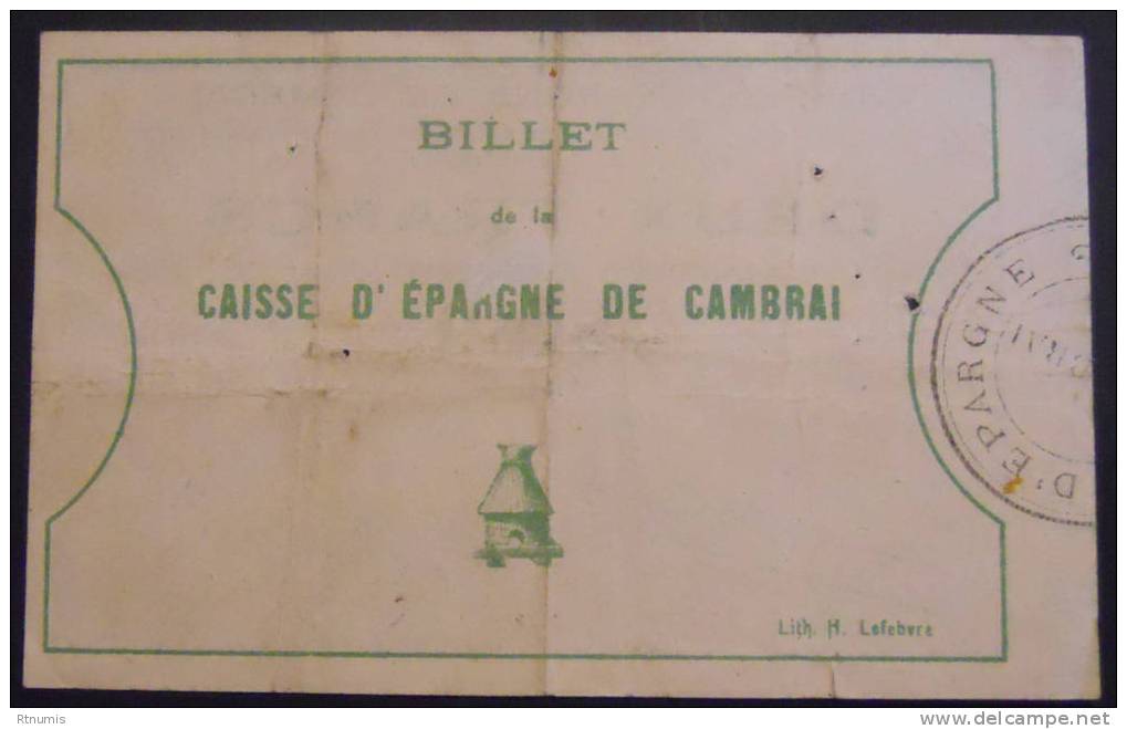 Cambrai Caisse D'épargne 2 Francs Pirot 59-507 R1 TTB - Bons & Nécessité