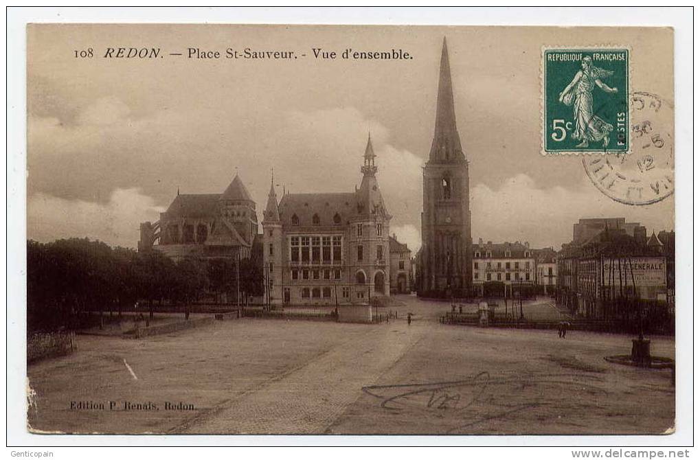 Q5 - REDON - Place Saint-Sauveur - Vue D'ensemble (1912) - Redon