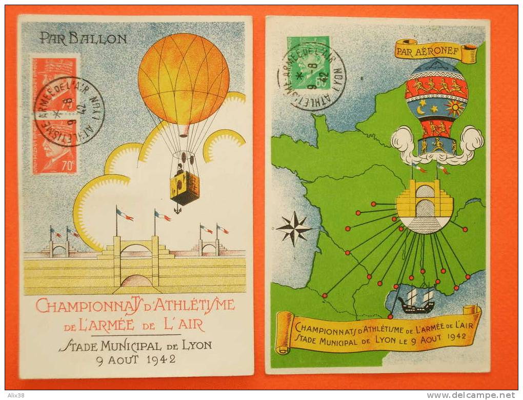 FRANCE 1942-2 Cartes Numérotées Avec Vignettes Au Dos. Armée De L´air.  TB - Lettres & Documents