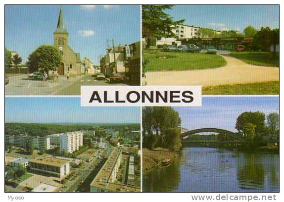 72 ALLONNES Le Vieux Bourg Av De Gaulle Pont De La Raterie Centre Commercial Des Perrieres - Allonnes