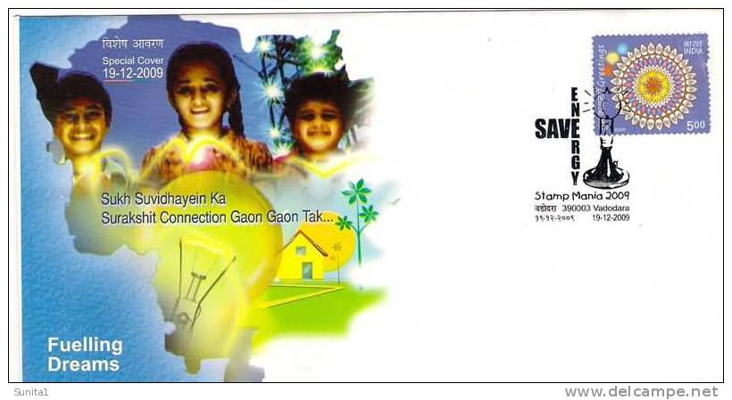 Electric Lamp, Bulb, Lamp, Electricity, Save Energy, Special Postmark On Cover, India - Elektriciteit