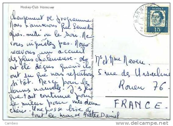 POSTCARD HANNOVER HOCKEY CLUB USED 1968 GERMANY TO FRANCE POSTCARD TENNIS - Hockey (sur Gazon)