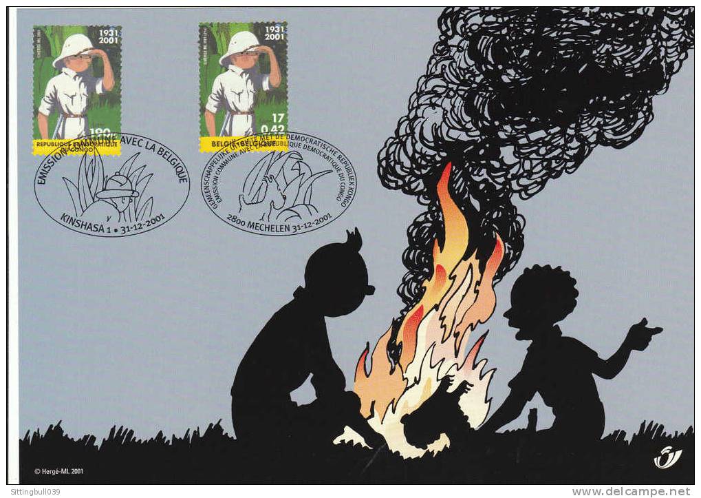 TINTIN AU CONGO. Emission Commune Avec La Rép. Démocratique Du Congo Avec 2 TP Et 2 Tampons, MICHELEN Et KINSHASA 2001 - Advertisement