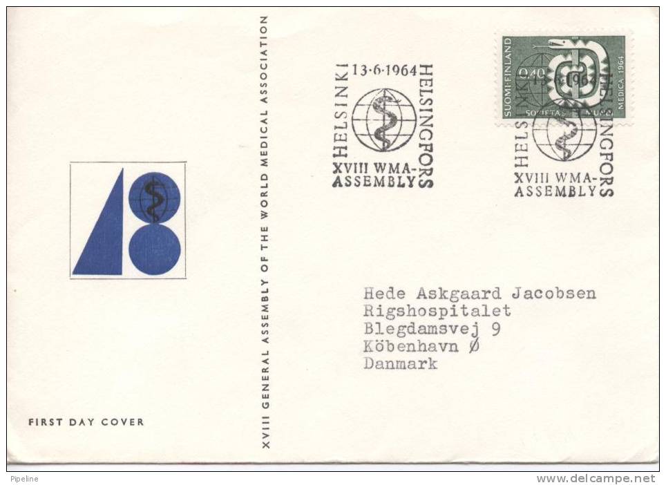 Finland FDC 13-6-1964 World Medical Assembly With Cachet Sent To Denmark - FDC