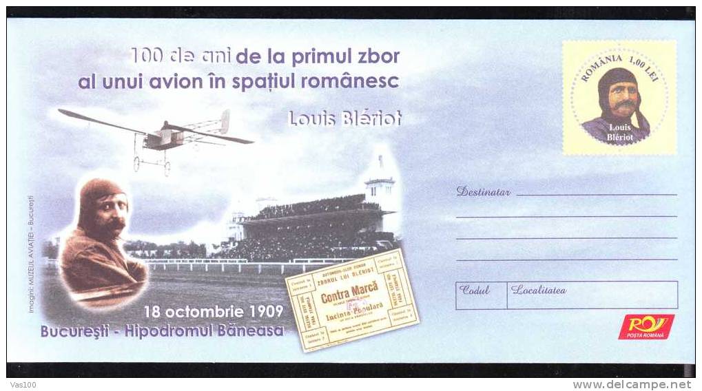 Louis Bleriot First Airplane Flight In The Romanian,entier Postaux,stationery Cover 2009 Romania. - Altri & Non Classificati